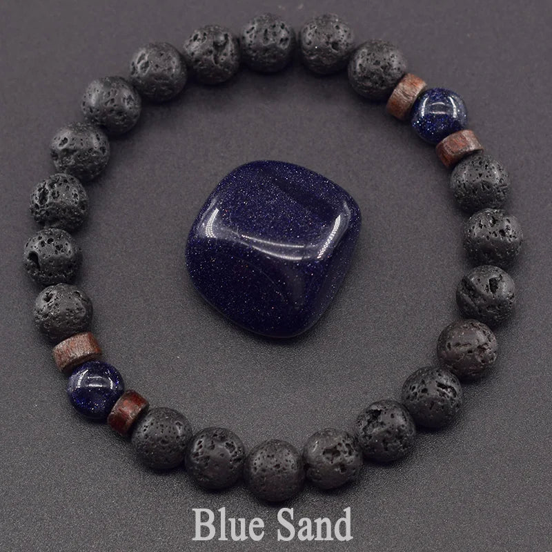 Natural Blue Sandstone Round Beads Bracelet 01