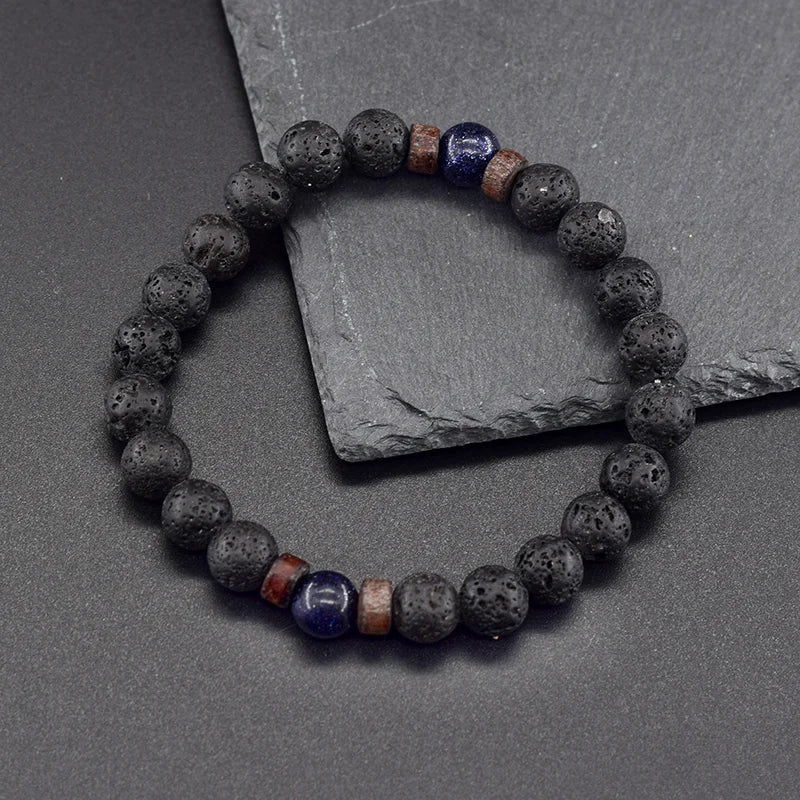 Natural Blue Sandstone Round Beads Bracelet 02