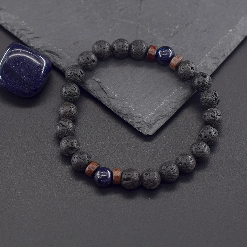 Natural Blue Sandstone Round Beads Bracelet 04