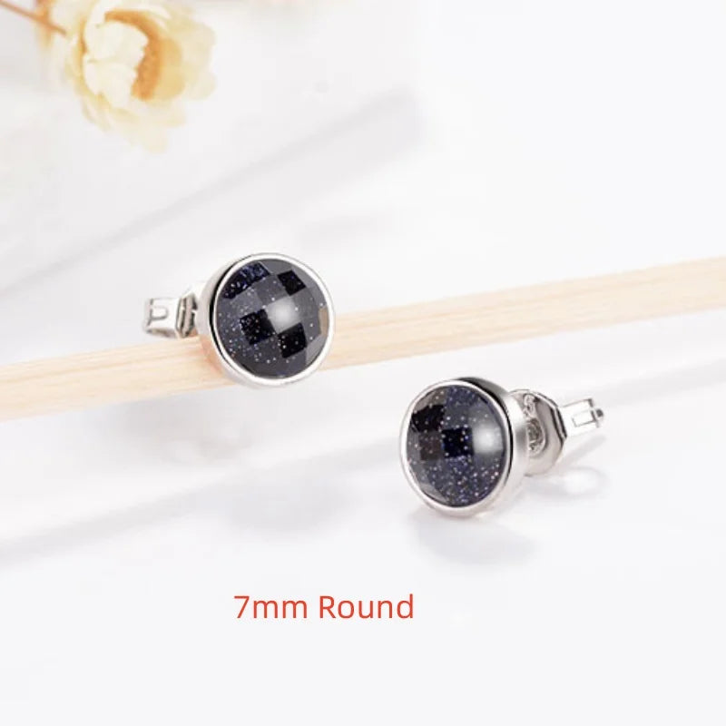 Natural Blue Sandstone Square Round Earrings 02