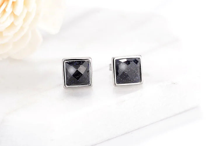 Natural Blue Sandstone Square Round Earrings 13