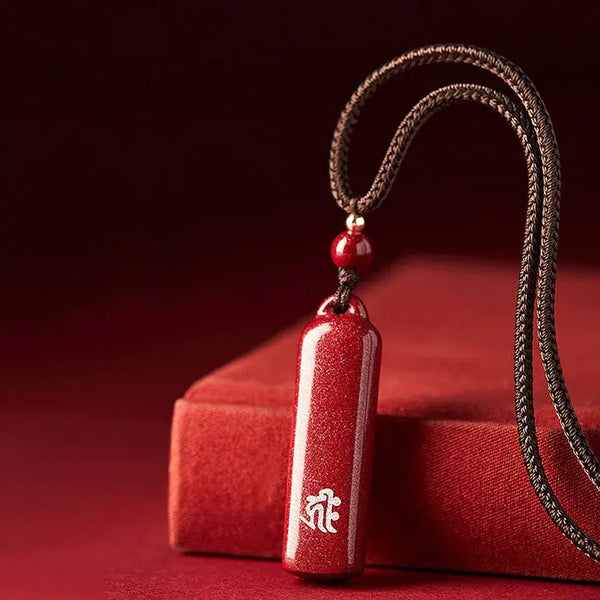 Natural Fidelity Cinnabar Pendant Necklace - For Protection