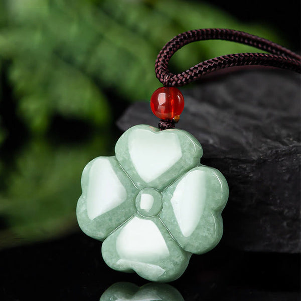 Natural Green Jade Four Leaf Clover Necklace Pendant