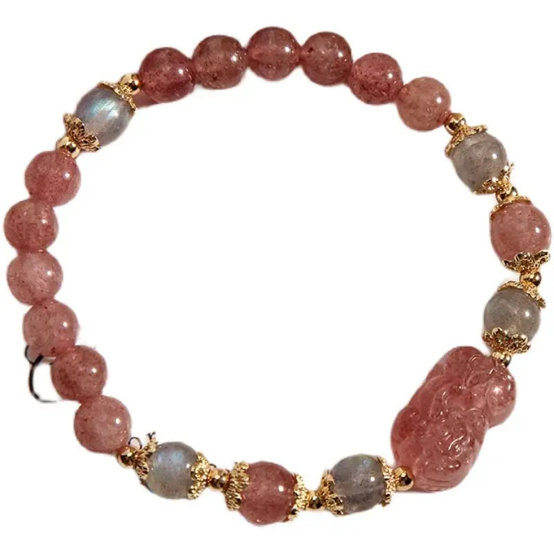 Natural Pink Rose Crystal Pixiu Bracelet