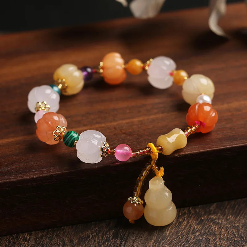 Natural Stone Beads Pumpkin Joint Pendant Bracelet