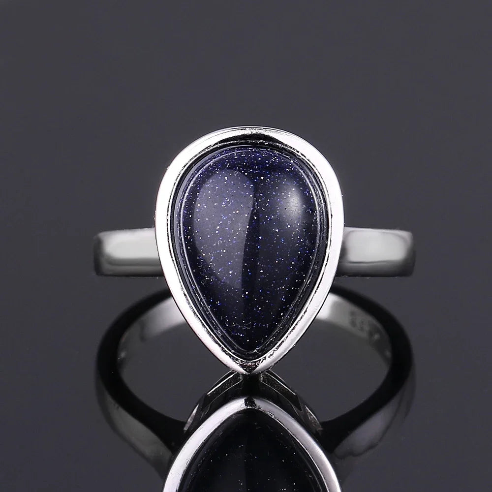 Natural Water Drop Blue Sandstone Ring 05