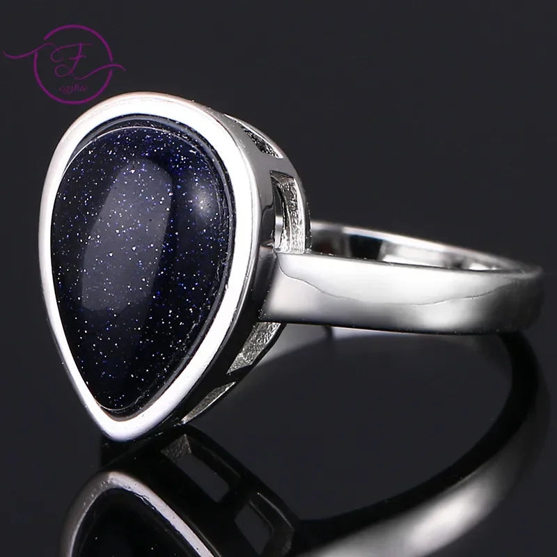 Natural Water Drop Blue Sandstone Ring 02