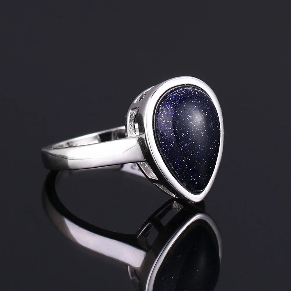 Natural Water Drop Blue Sandstone Ring 04