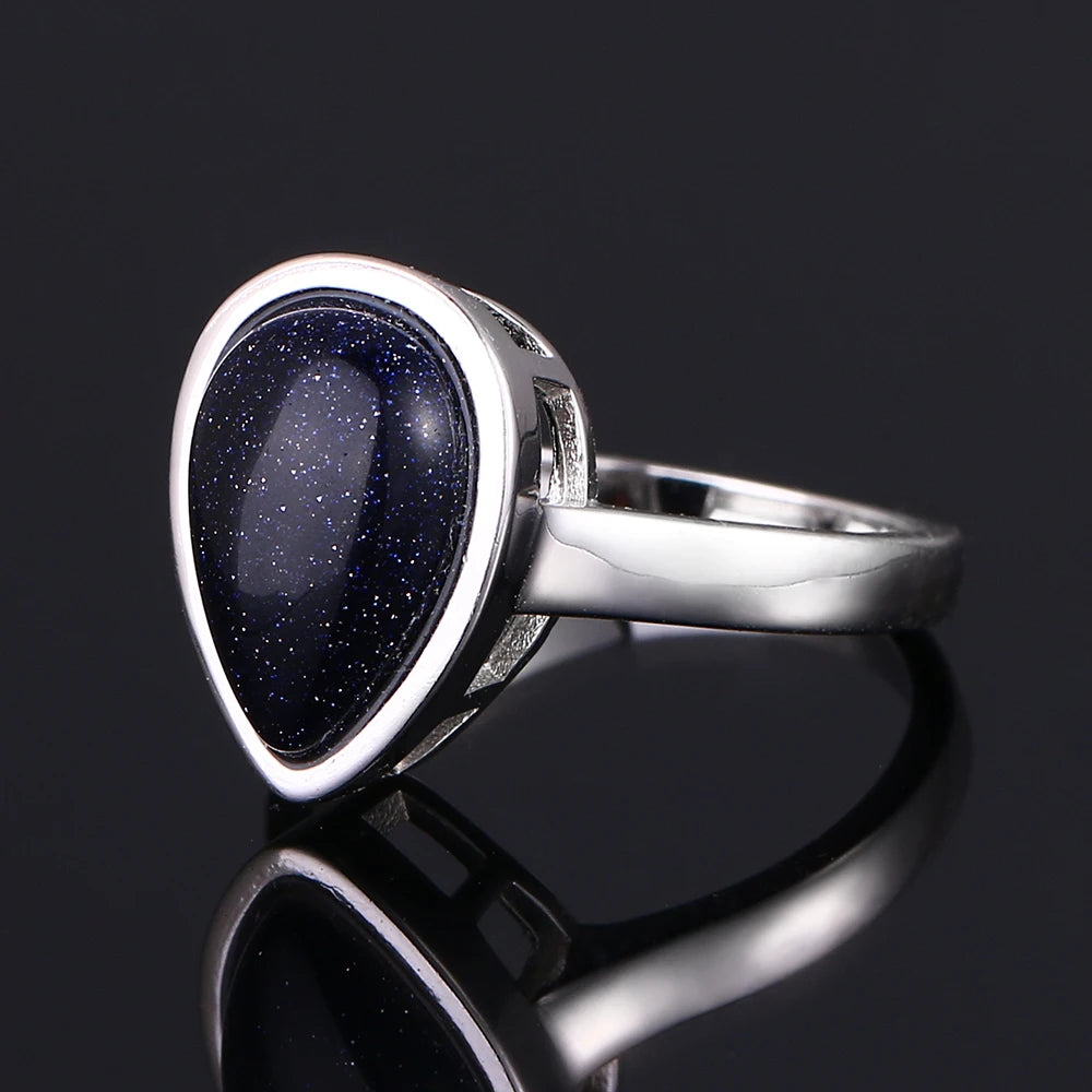 Natural Water Drop Blue Sandstone Ring 08