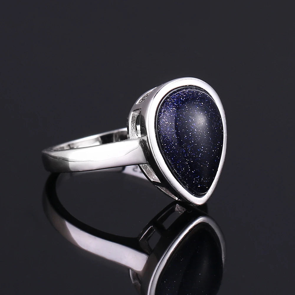 Natural Water Drop Blue Sandstone Ring 09