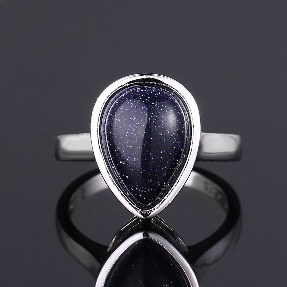 Natural Water Drop Blue Sandstone Ring 10