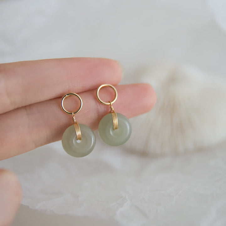 New Peace Buckle Hetian Round Jade Earrings