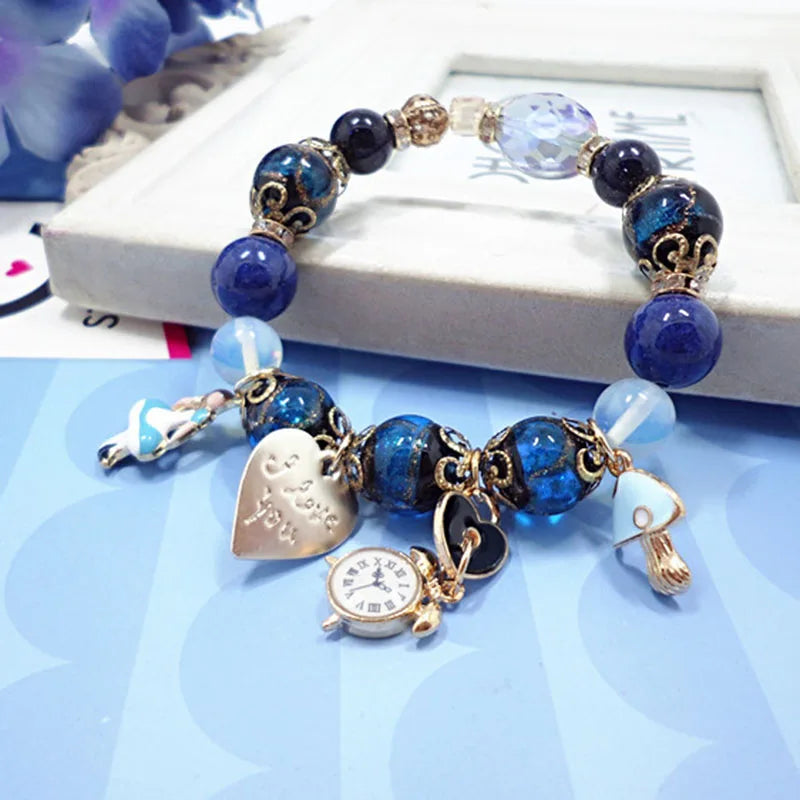 Retro Style Glazed Blue Sandstone Bracelet 01