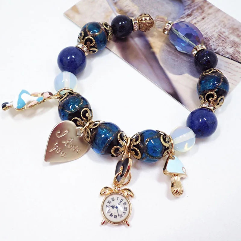 Retro Style Glazed Blue Sandstone Bracelet 02