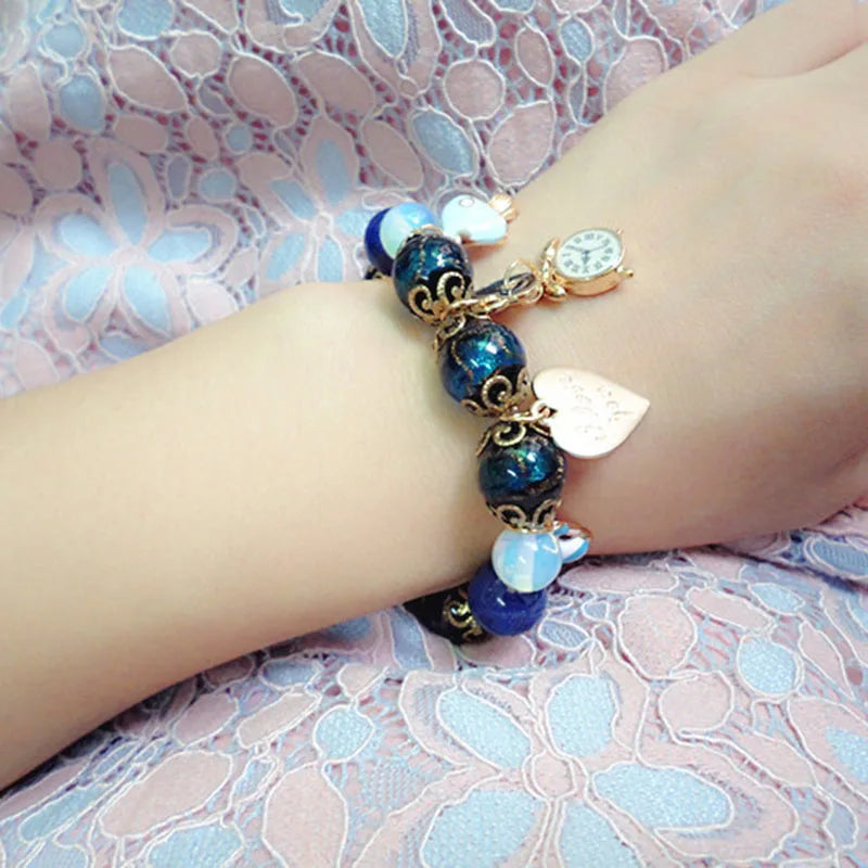 Retro Style Glazed Blue Sandstone Bracelet 04