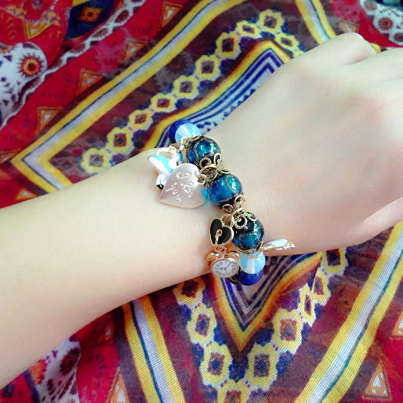 Retro Style Glazed Blue Sandstone Bracelet 09