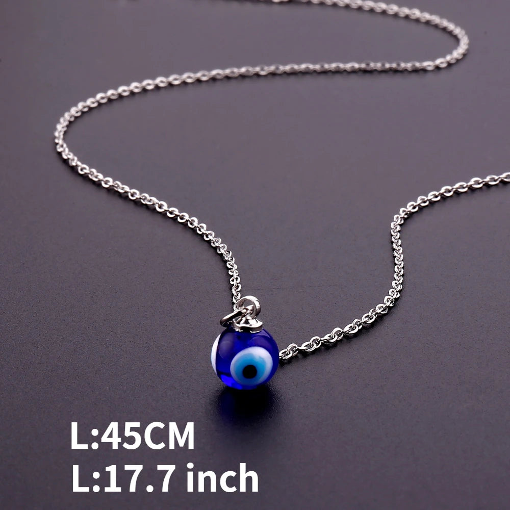 Blue Evil Eye Pendant Necklace - Silver