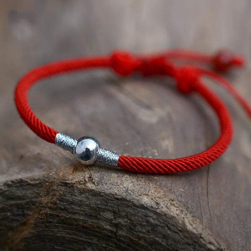 Tibetan 925 Sterling Silver Beads Red Rope Bracelet - Lucky & Protection