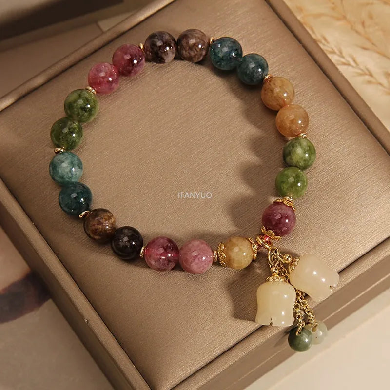 Natural Pink Tourmaline Crystal Bracelet