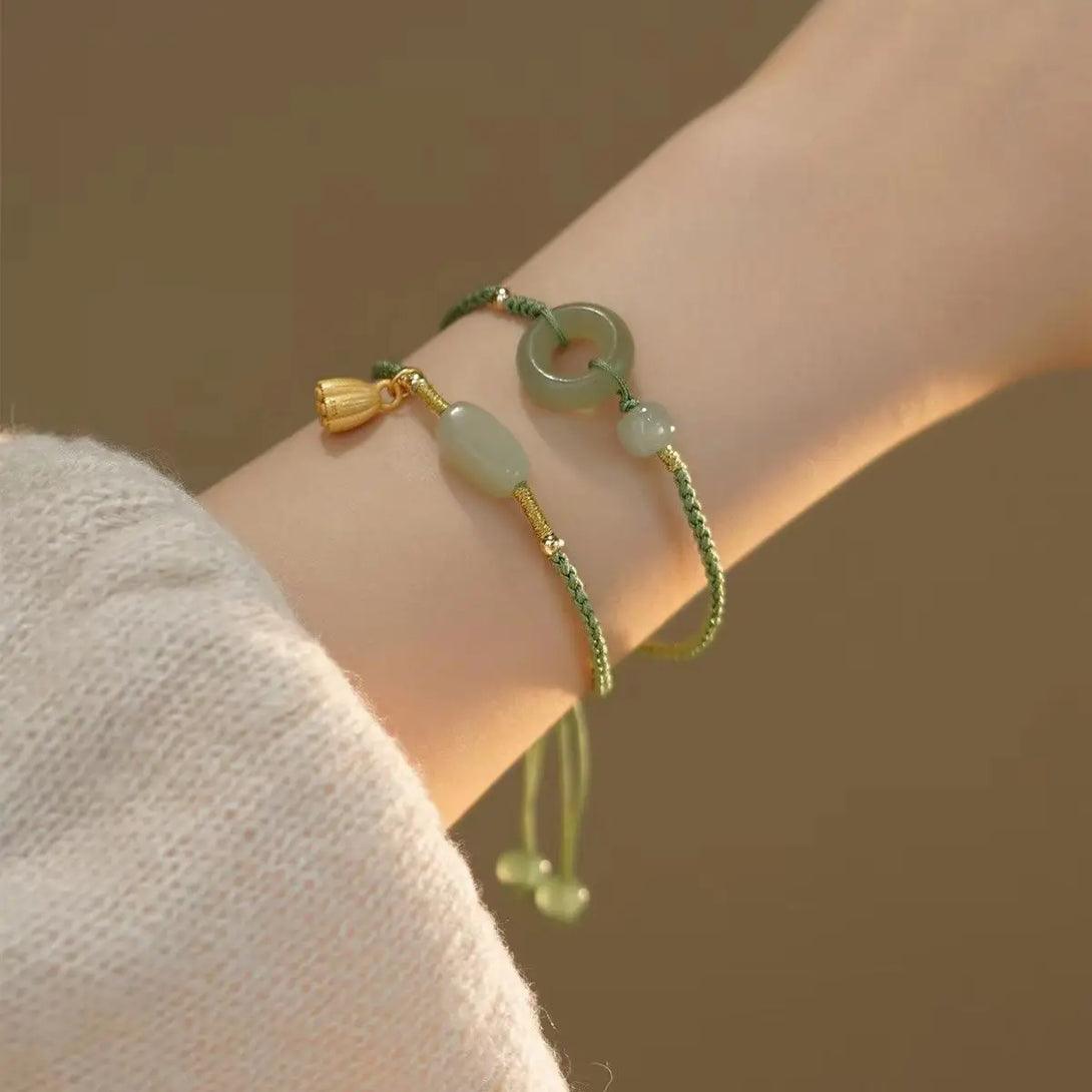 Lotus Flower Green Jade Safety Buckle Bracelet