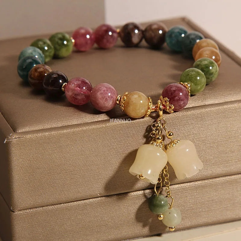 Natural Pink Tourmaline Crystal Bracelet