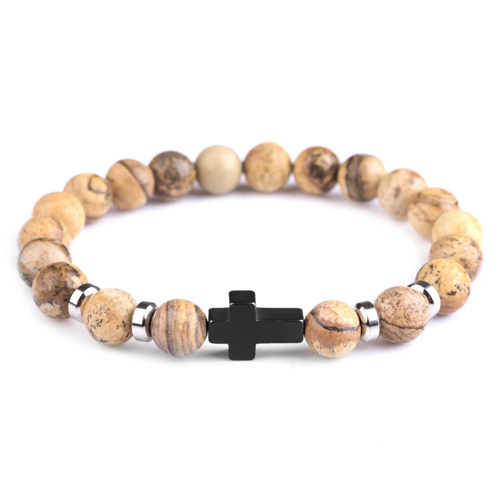 Natural Stone Cross Bracelet