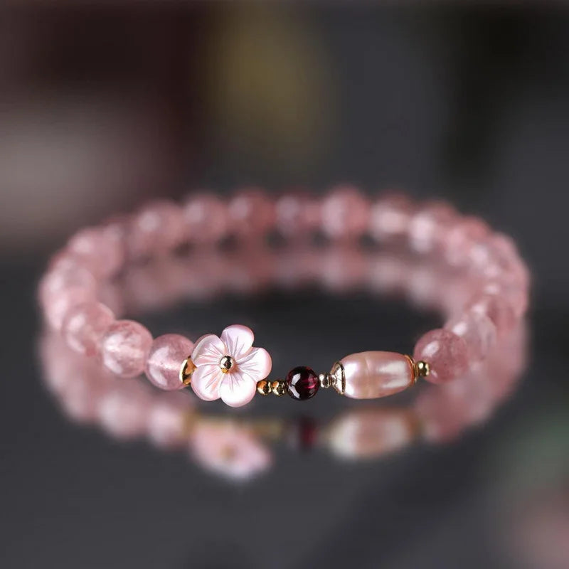 Peach Blossom Love Strawberry Quartz Bracelet - For Women