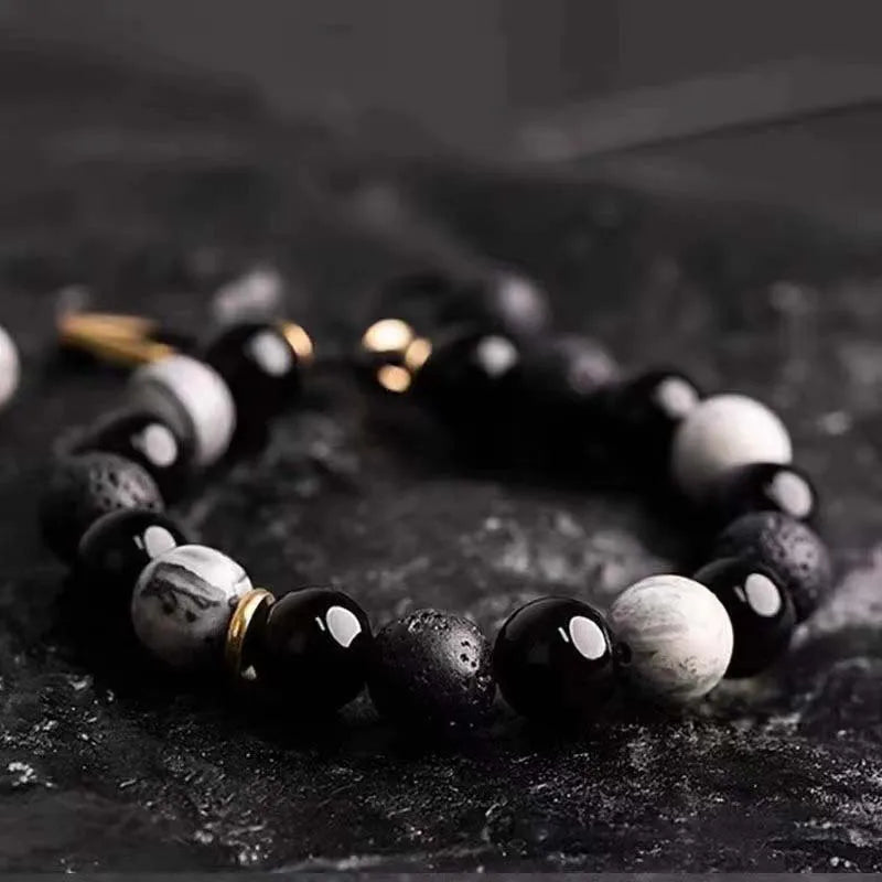 Black Lava Rock Volcano Stone Bead Bracelet