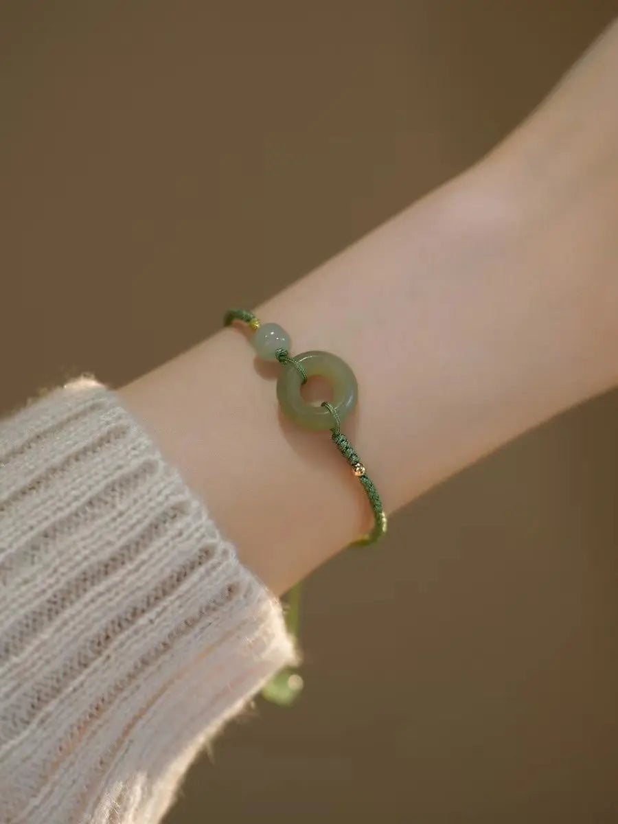 Lotus Flower Green Jade Safety Buckle Bracelet