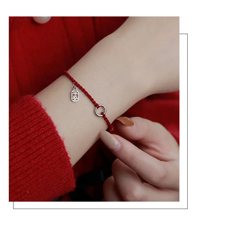 925 Sterling Silver Peace Buckle Red Rope Bracelet