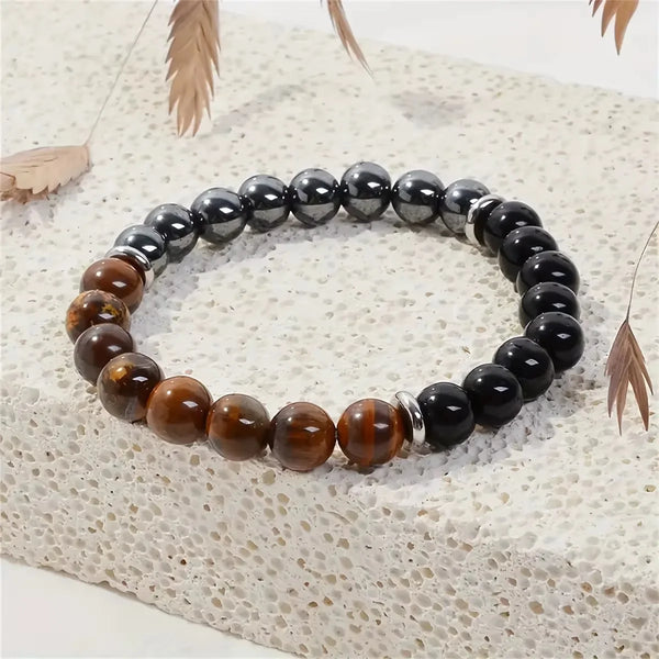 Triple Protection Crystal Bracelet – Tiger Eye, Obsidian & Hematite