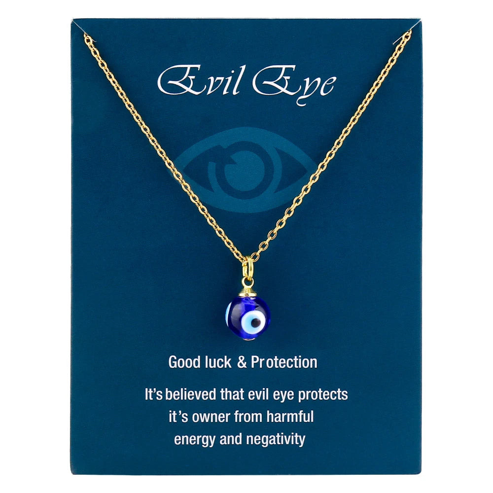 Blue Evil Eye Pendant Necklace - Gold