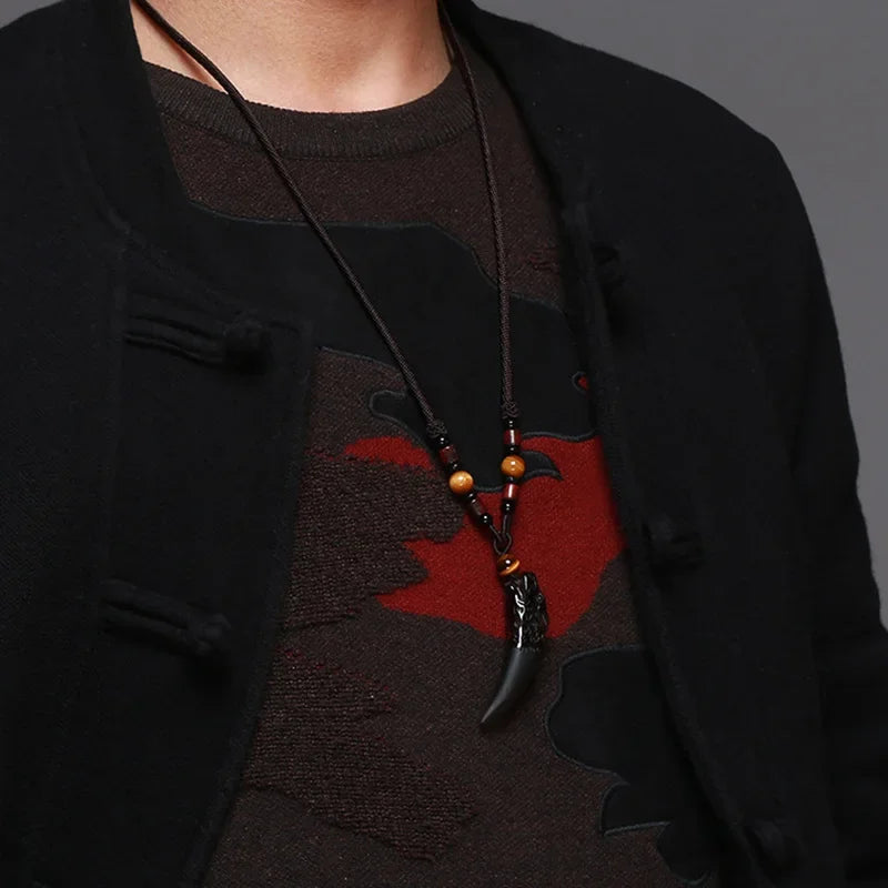 Black And Ice Obsidian Pendant Necklace -  Wolf Tooth Amulets