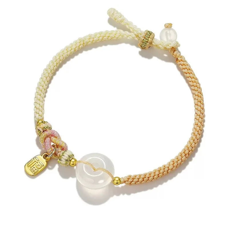 White Jade Donut Pendant Bracelet - Burmese Jade