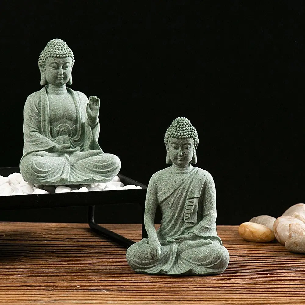 Meditating Buddha Statue Sandstone Figurine Decoration