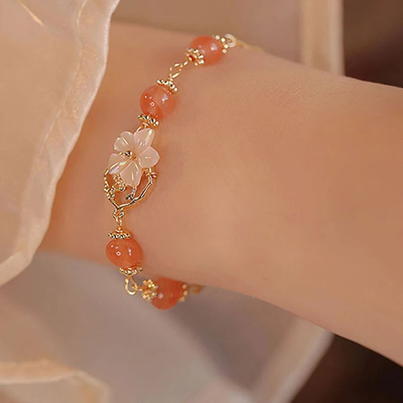 White Stock Flower Pink Rose Bracelet - For Love