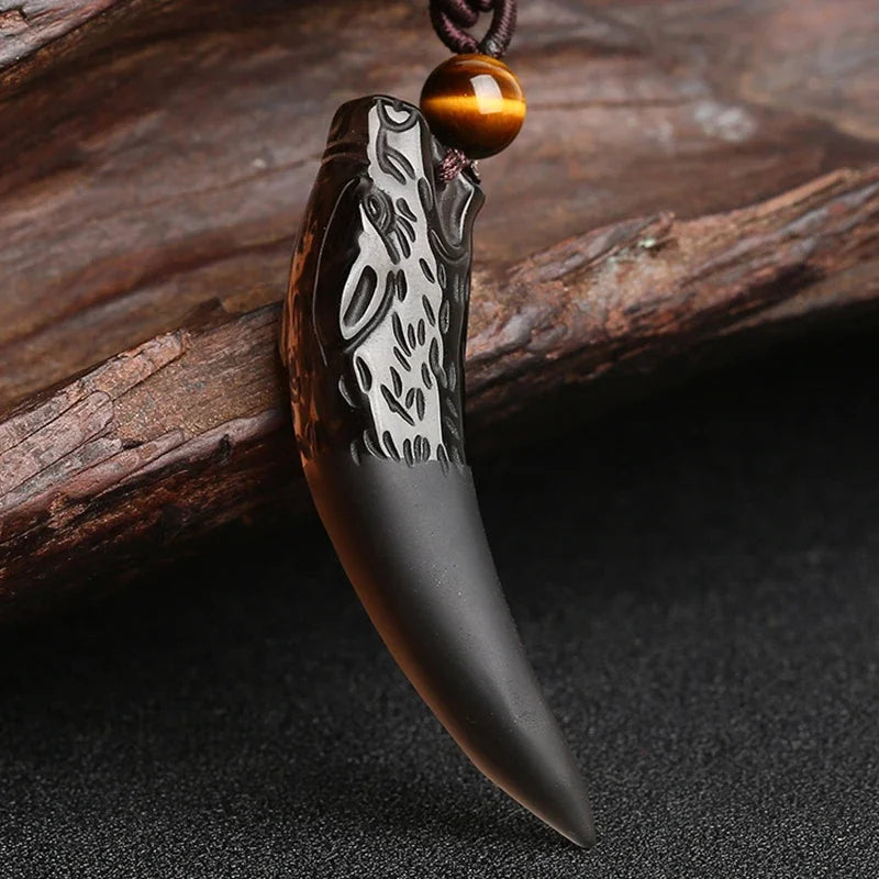 Black And Ice Obsidian Pendant Necklace -  Wolf Tooth Amulets