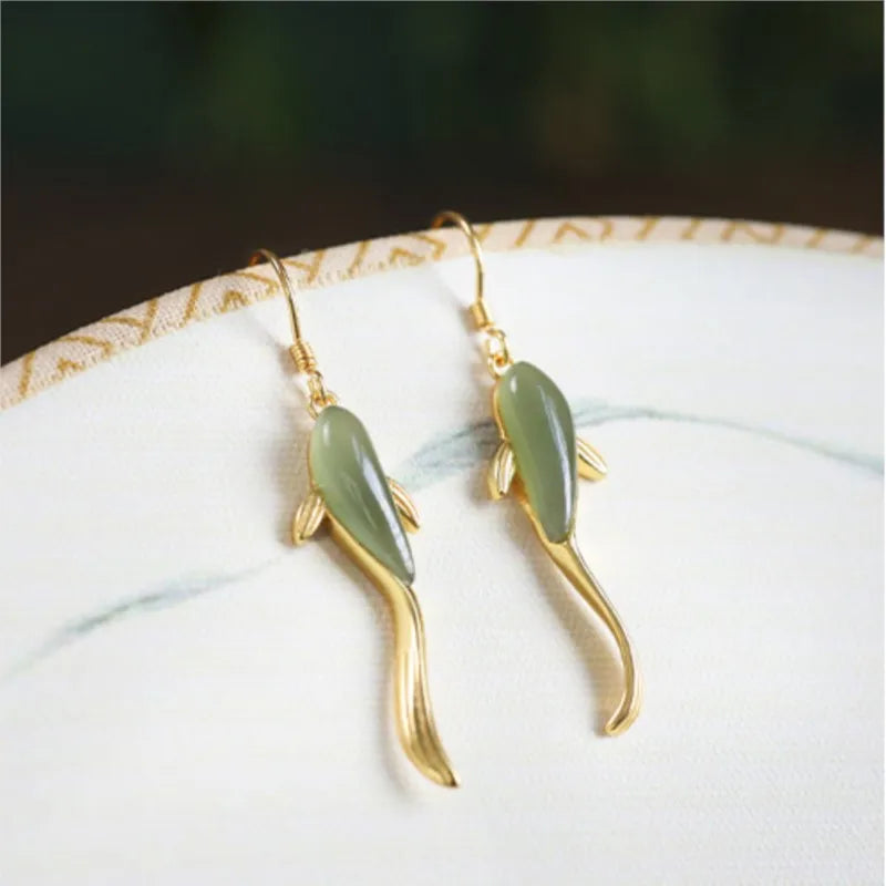 Light Green Jade Koi Fish Earrings - Good Luck