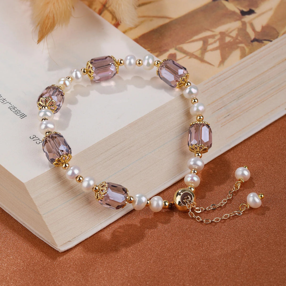 Light Purple And White Crystal Bracelet - Peace Healing