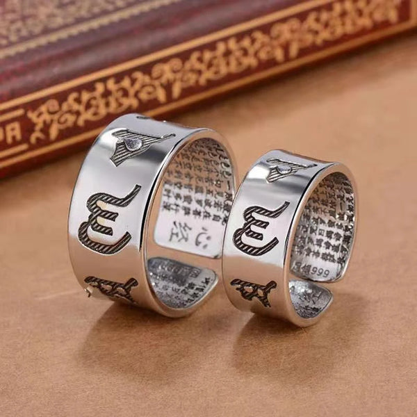 925 Sterling Silver Buddhist Mantra Ring - Heart Sutra