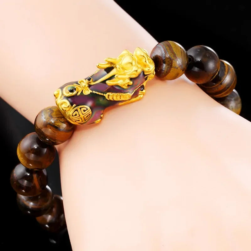 Natural Tiger Eye Beads Pixiu Bracelet - Attract Wealth