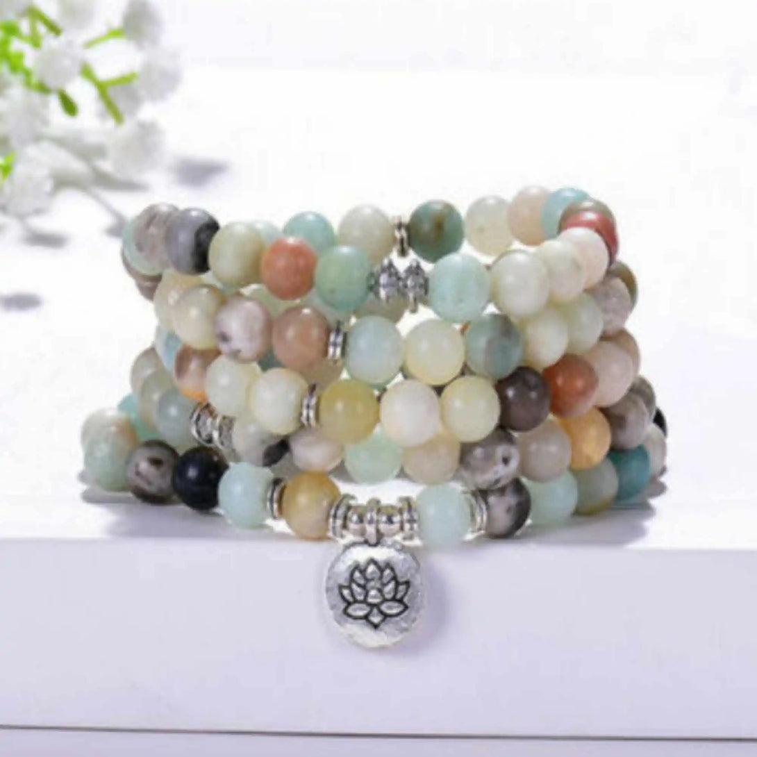 108 Mala Prayer Beads Lotus Pendant Bracelet