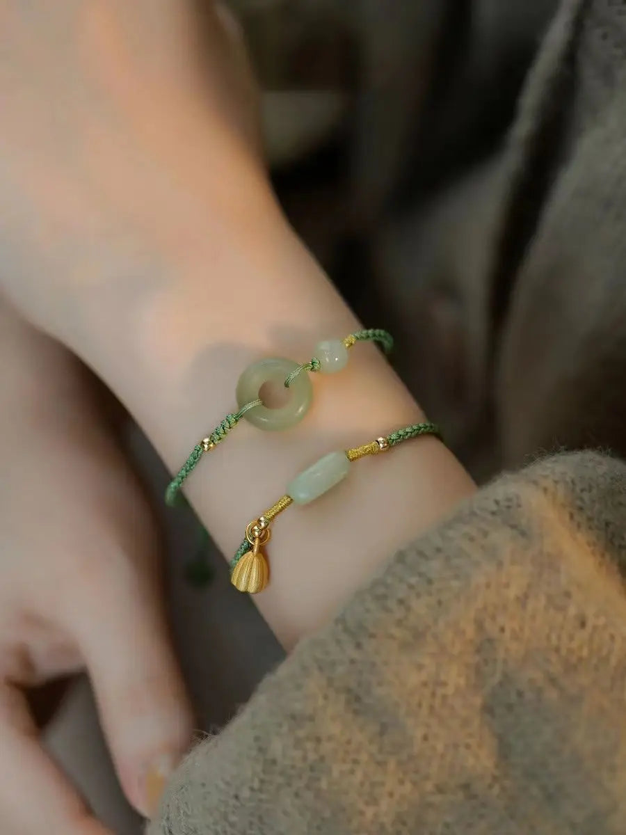 Lotus Flower Green Jade Safety Buckle Bracelet