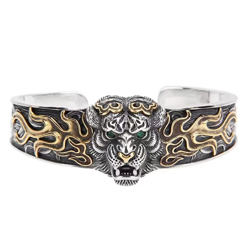 925 Sterling Silver Plate Tiger Bracelet - Evil Spirits Bangle