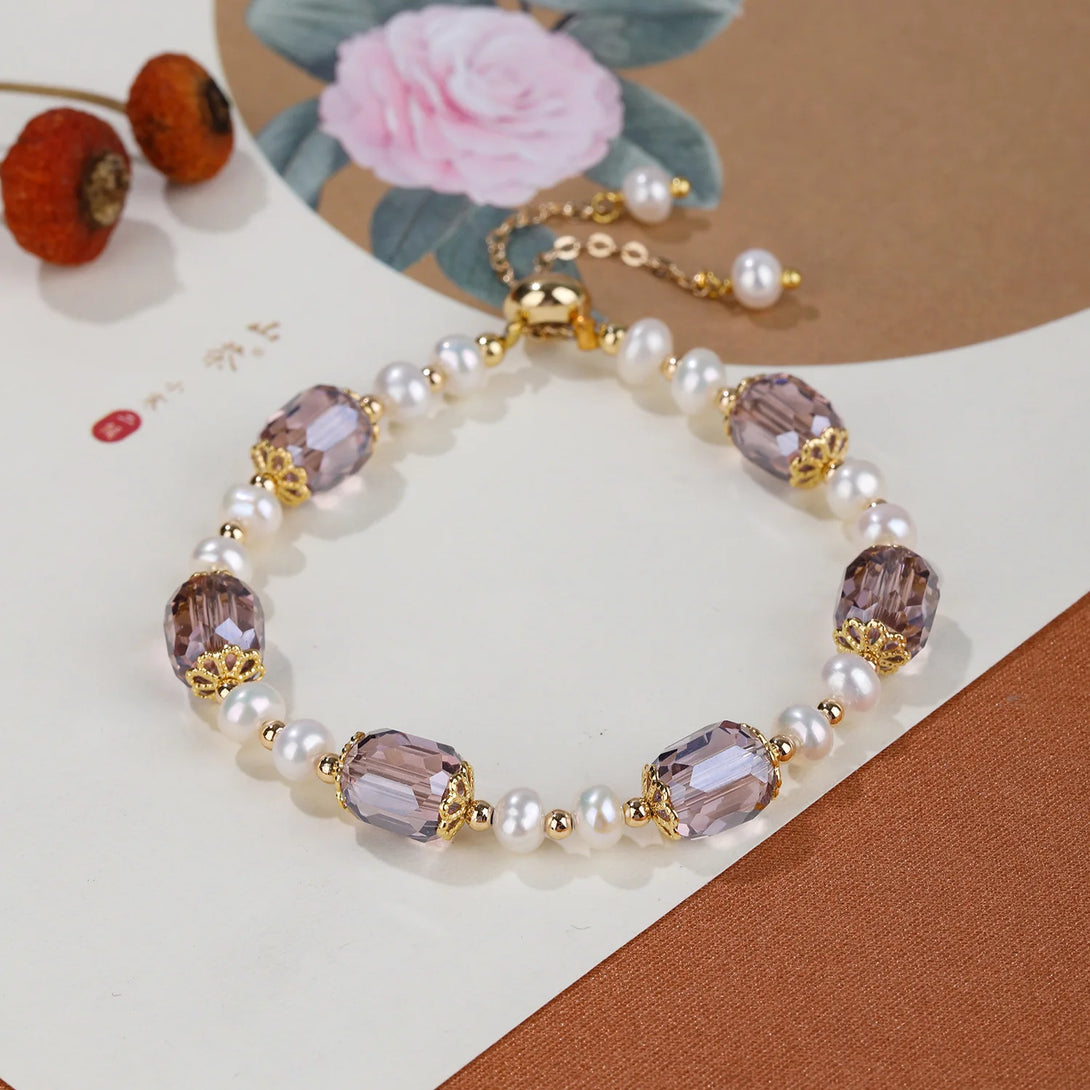 Light Purple And White Crystal Bracelet - Peace Healing