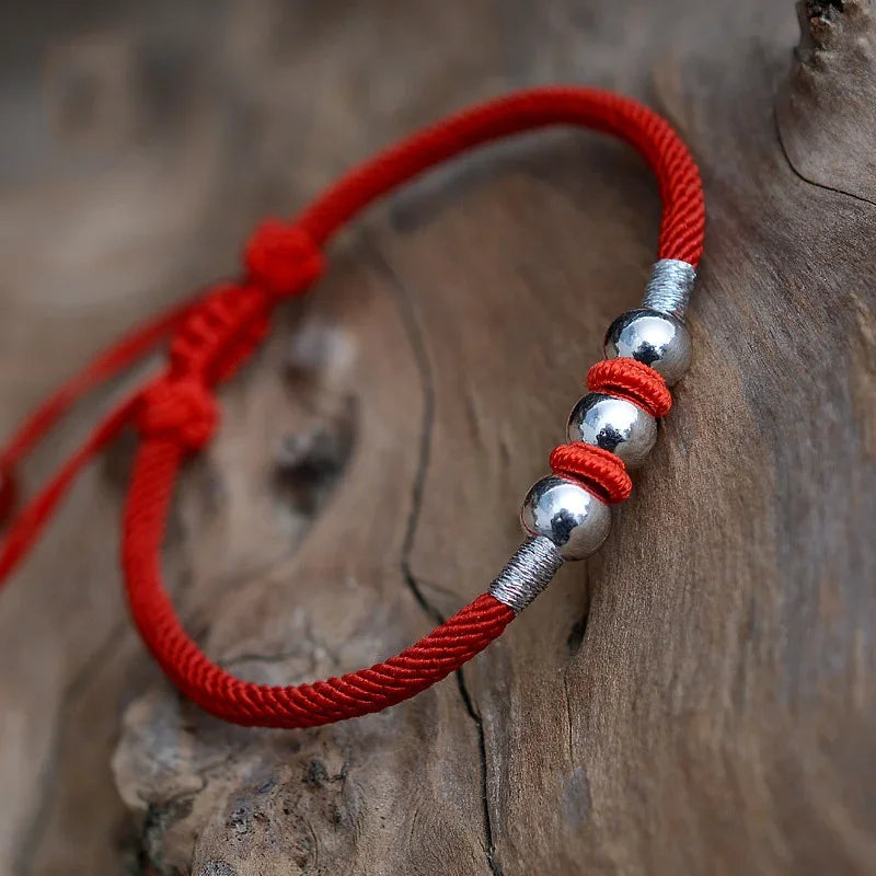 Tibetan 925 Sterling Silver Beads Red Rope Bracelet - Lucky & Protection