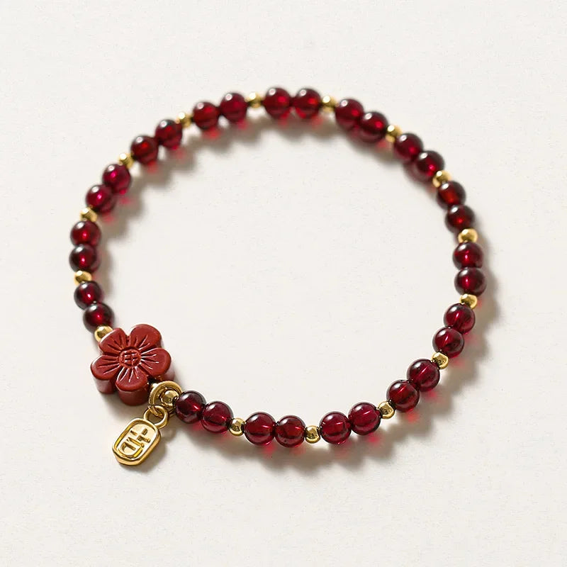 Lotus Flower Pomegranate Stone Cinnabar Bracelet