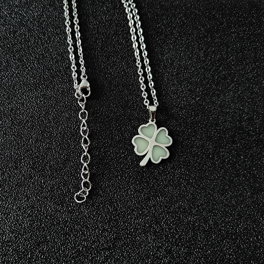 Fluorescent Blue Four Leaf Clover Necklace Pendant