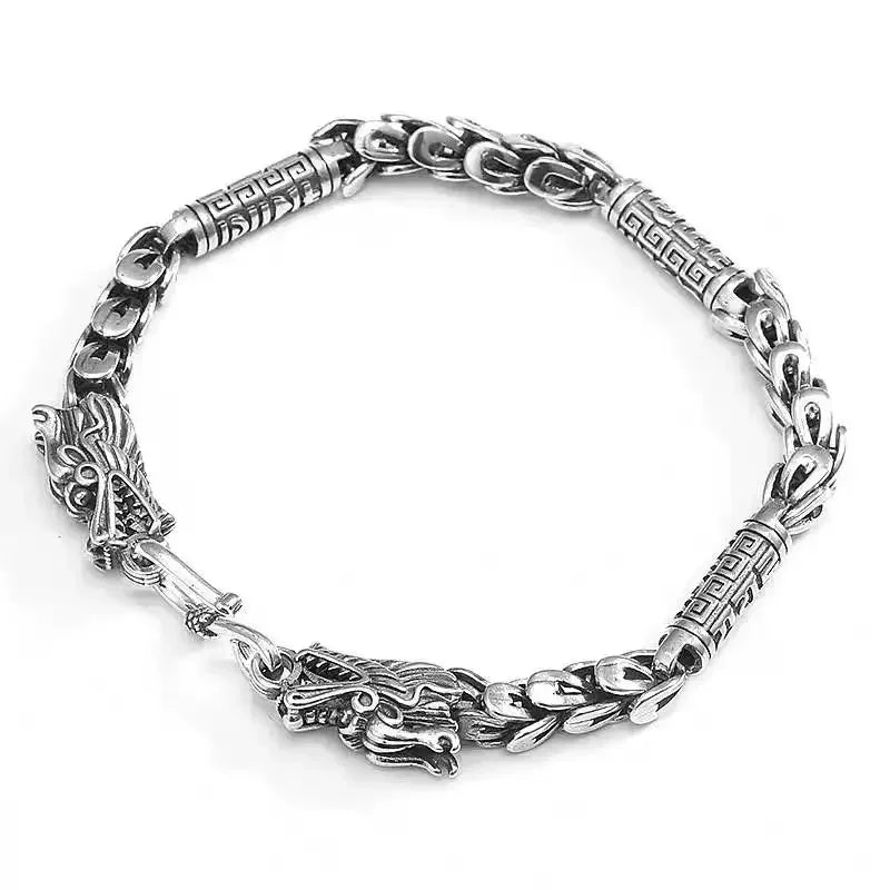 925 Sterling Silver Double Dragon Domineering Bracelet