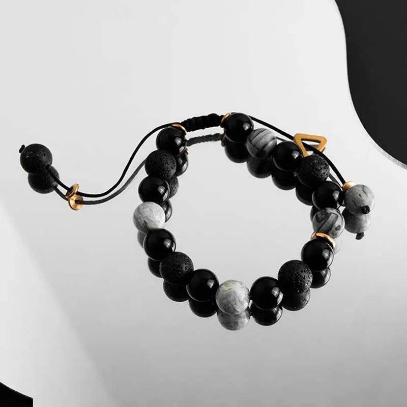 Black Lava Rock Volcano Stone Bead Bracelet